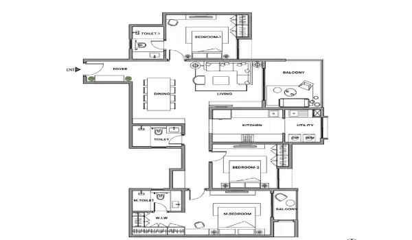 Assetz Code Name Sanctum Apartment 3 BHK Floor Plan 1774 sq. ft. by Assetz Property Group located at Yelahanka, Bangalore Karnataka
