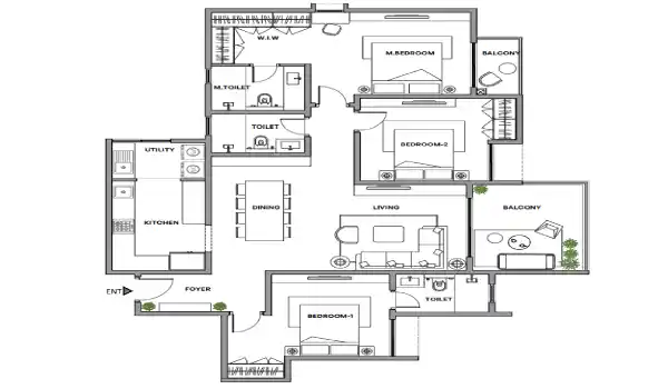 Assetz Code Name Sanctum Apartment 3 BHK Floor Plan 1841 sq. ft. by Assetz Property Group located at Yelahanka, Bangalore Karnataka