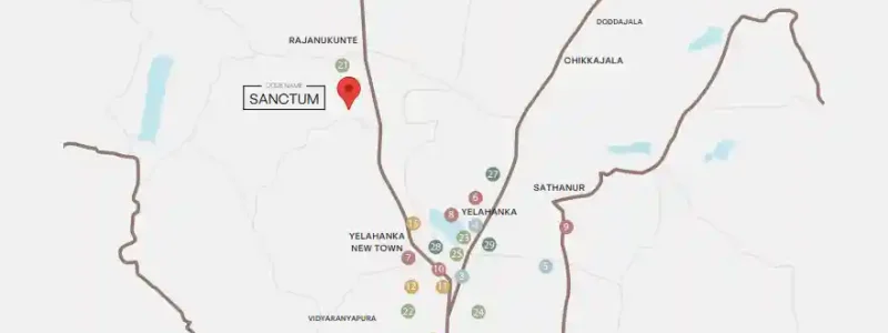 Assetz Code Name Sanctum Apartment Location map with landmarks by Assetz Property Group located at Yelahanka, Bangalore Karnataka